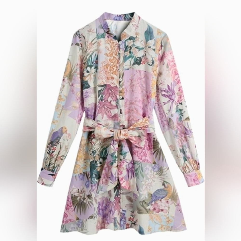 Zara Floral Linen Button Down Dress